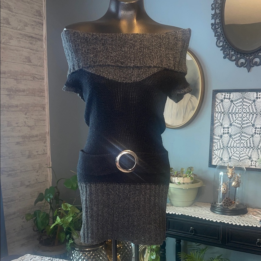 Love By Design Black and Gray Off-Shoulder Mini Dress